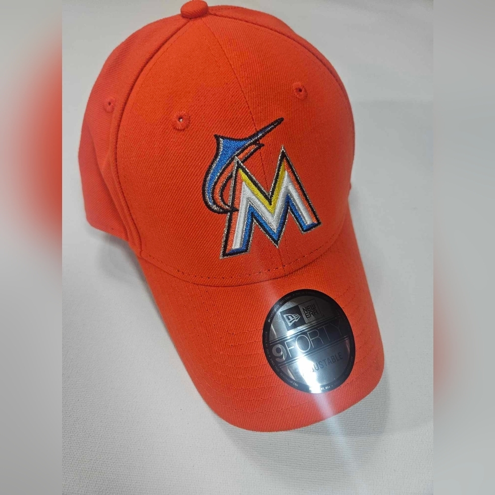 Miami Marlins Baseball Hat Cap Orange White Logo Adjustable Velcro New Era